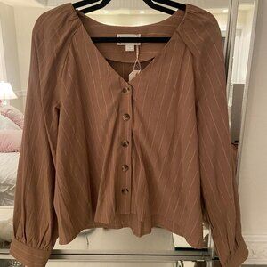 Love Riche Brown Striped Top Sz Lg NWT